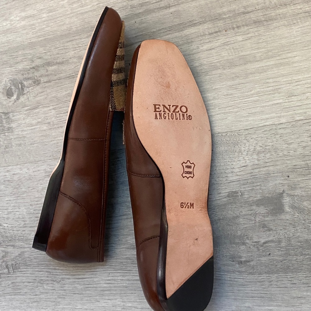 NWOT Enzo Angiolini Brown Plaid Leather loafer size 6.5 - Picture 4 of 10